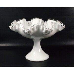 Vintage Fenton Silver Crest Double Ruffled Pedestal Compote Bowl, 8" x 11" Fruit